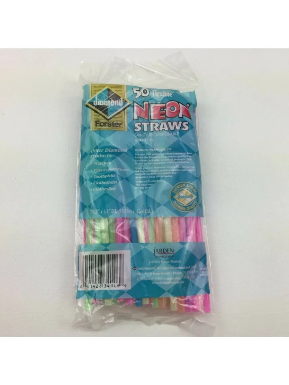 Jarden Home Brands Diamond Forster 50 Neon Plastic Straws Party Pink Yellow Blue